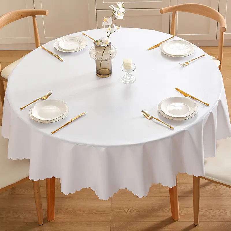 White PVC Round Tablecloth Set for Dining - Image 6