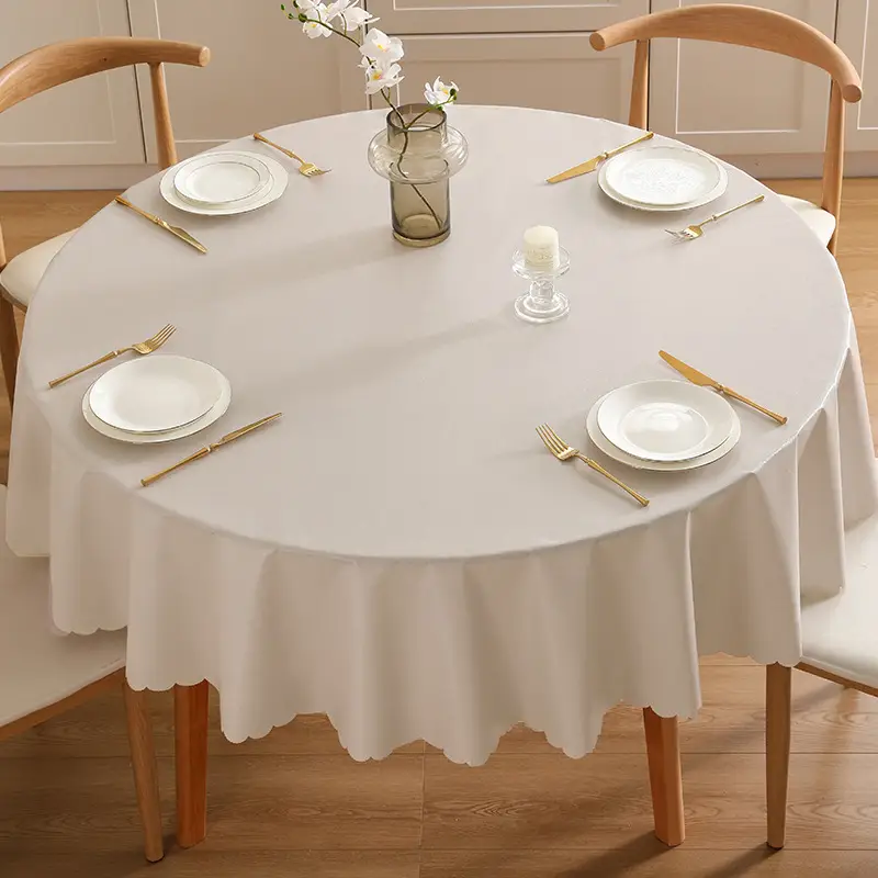 White PVC Round Tablecloth Set for Dining - Image 4
