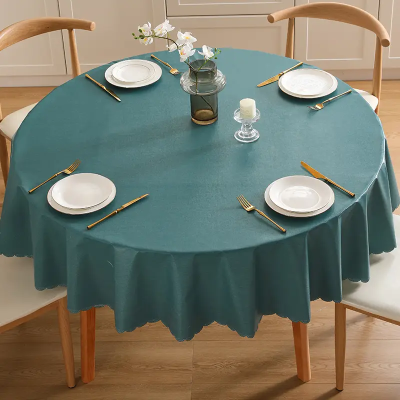 White PVC Round Tablecloth Set for Dining - Image 2