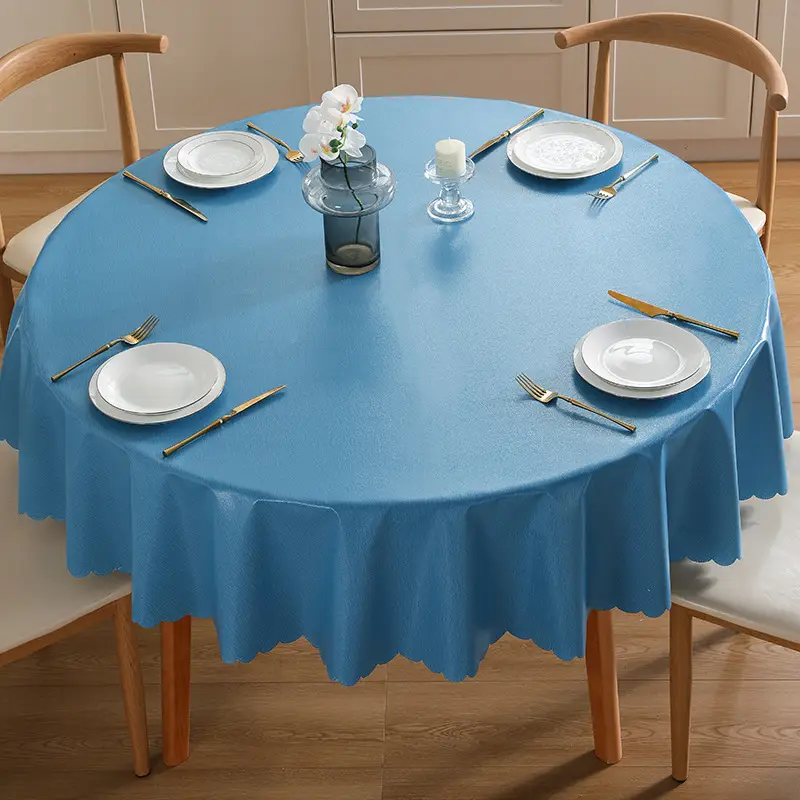 White PVC Round Tablecloth Set for Dining - Image 3