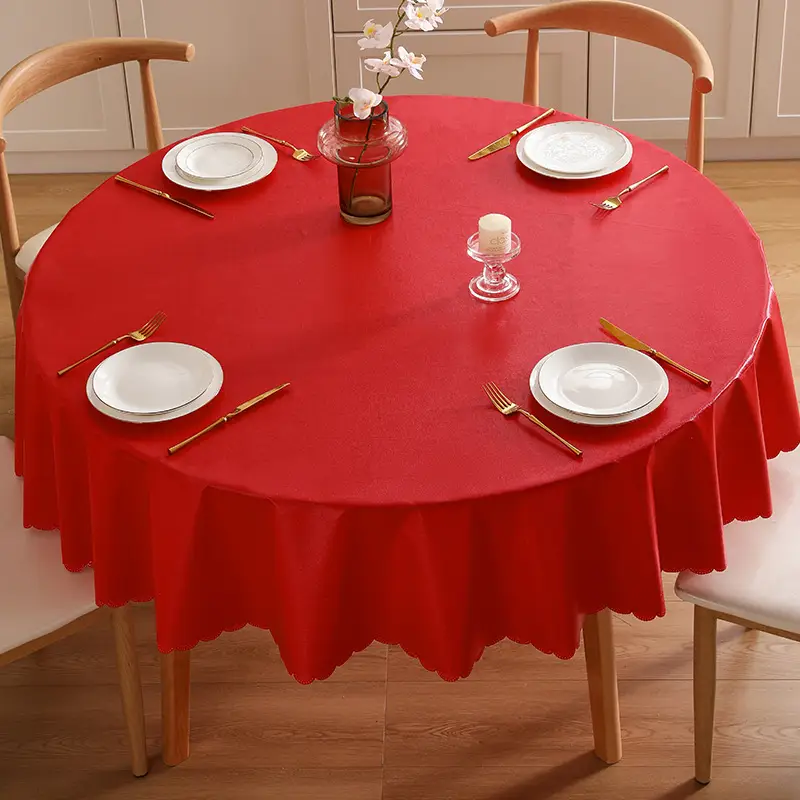 White PVC Round Tablecloth Set for Dining - Image 5