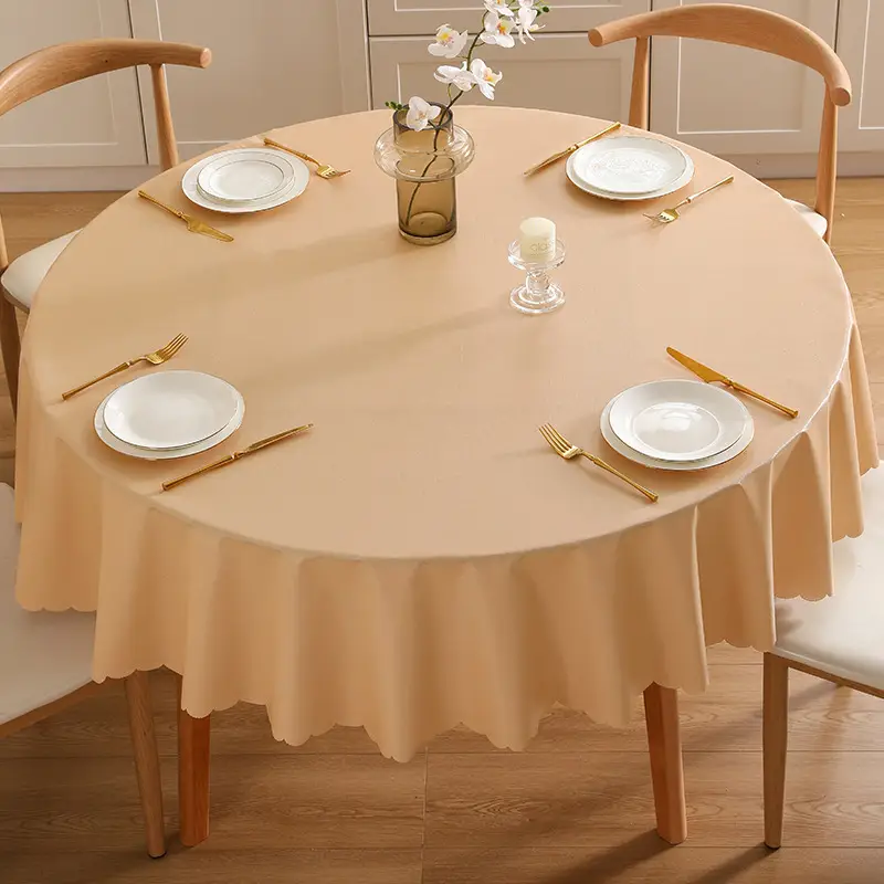 White PVC Round Tablecloth Set for Dining - Image 7
