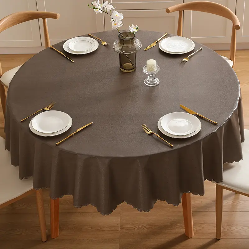 White PVC Round Tablecloth Set for Dining - Image 8