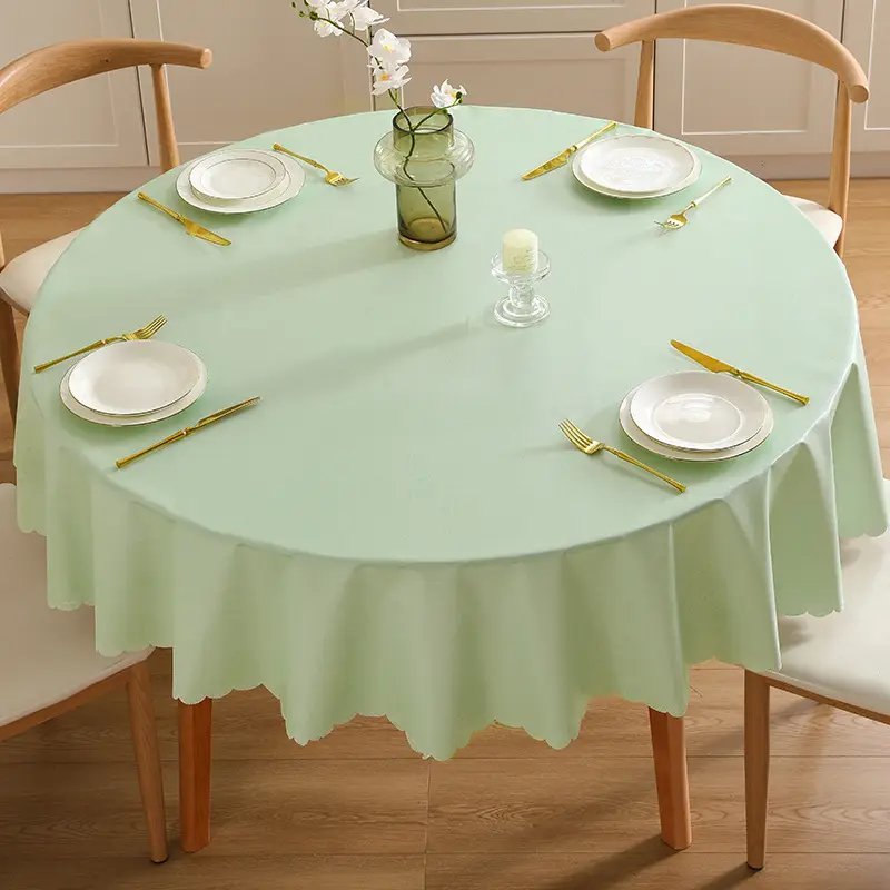 White PVC Round Tablecloth Set for Dining - Image 9