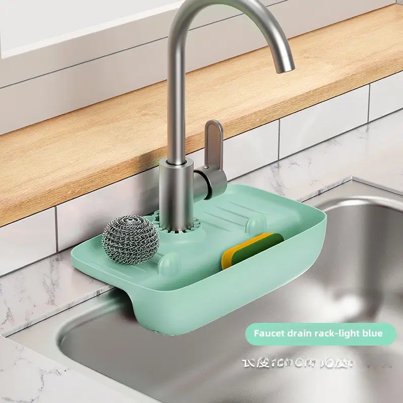 Faucet Drain Rack Sink Mat Non-slip Countertop Mat Mint Blue - Image 4