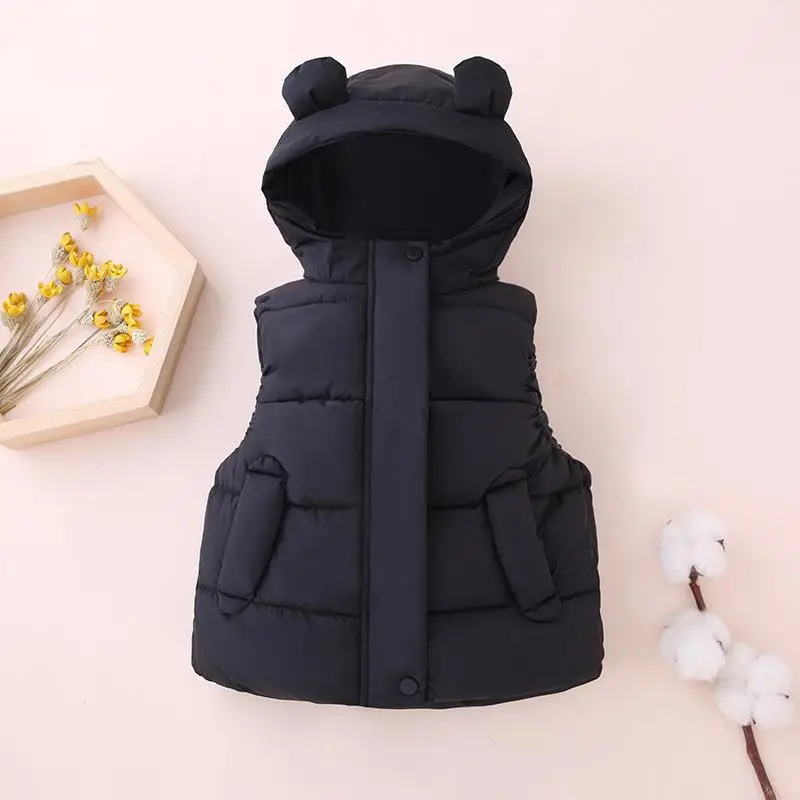 Children's Hooded Cartoon Vest Black Puffer - Image 8