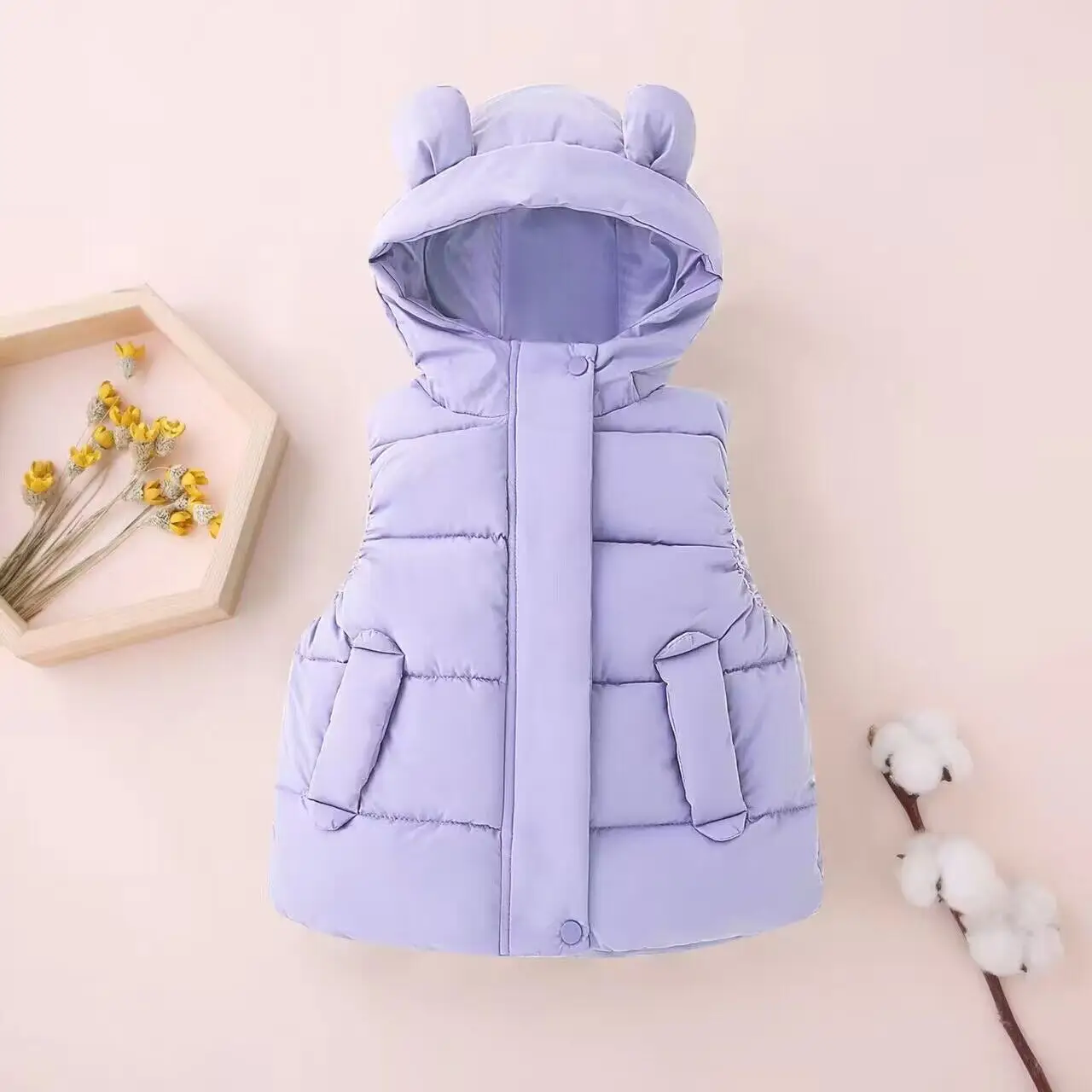 Children's Hooded Cartoon Vest Black Puffer - Image 6