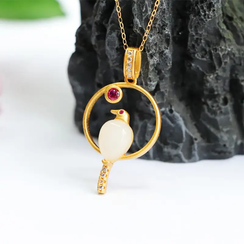 Guan Yu Pendant Necklace with Hetian Jade & Red Stone — feature 10