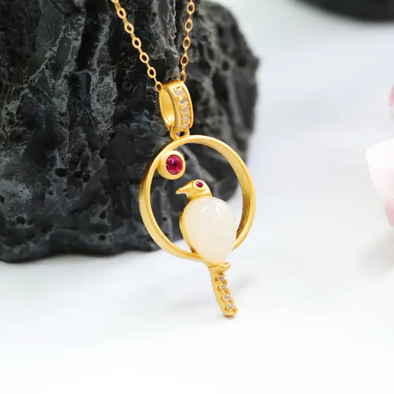 Guan Yu Pendant Necklace with Hetian Jade & Red Stone — feature 11