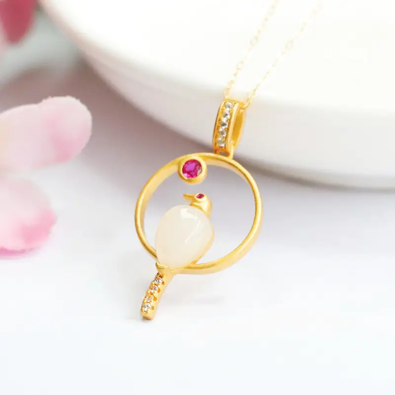 Guan Yu Pendant Necklace with Hetian Jade & Red Stone — feature 5