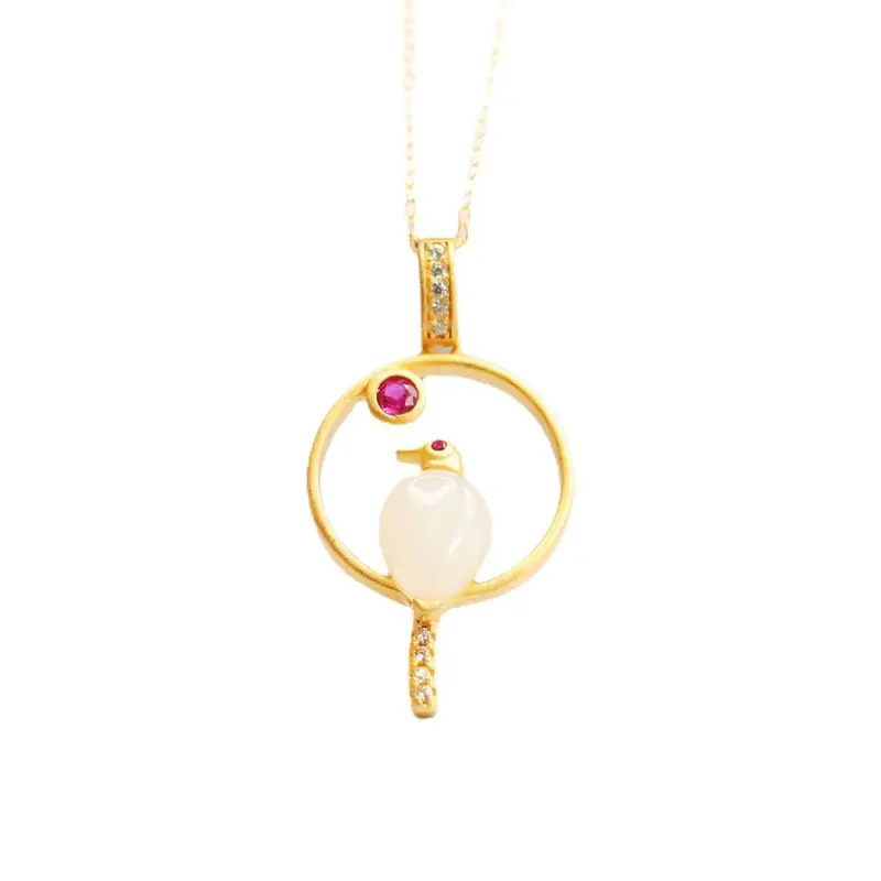 Guan Yu Pendant Necklace with Hetian Jade & Red Stone - Image 6