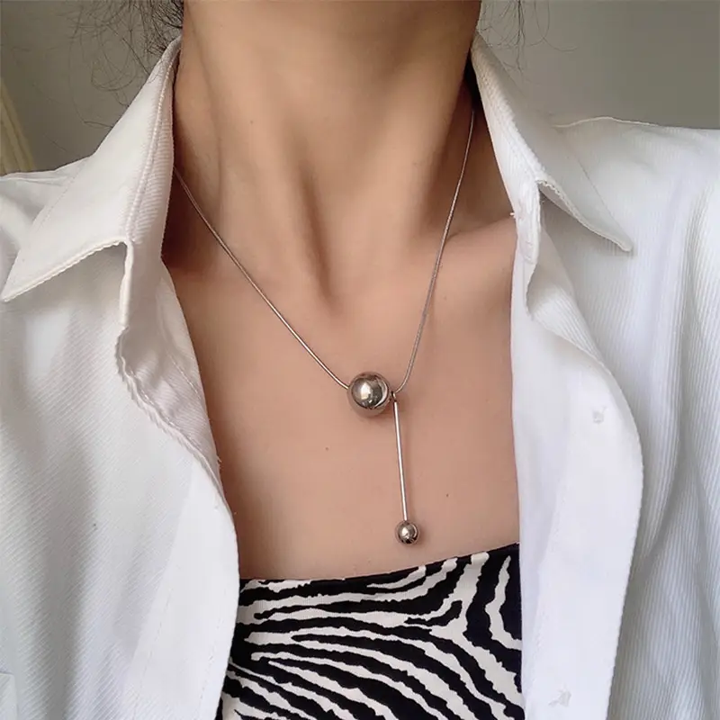 Golden Ball Titanium Necklace for Women - Image 2