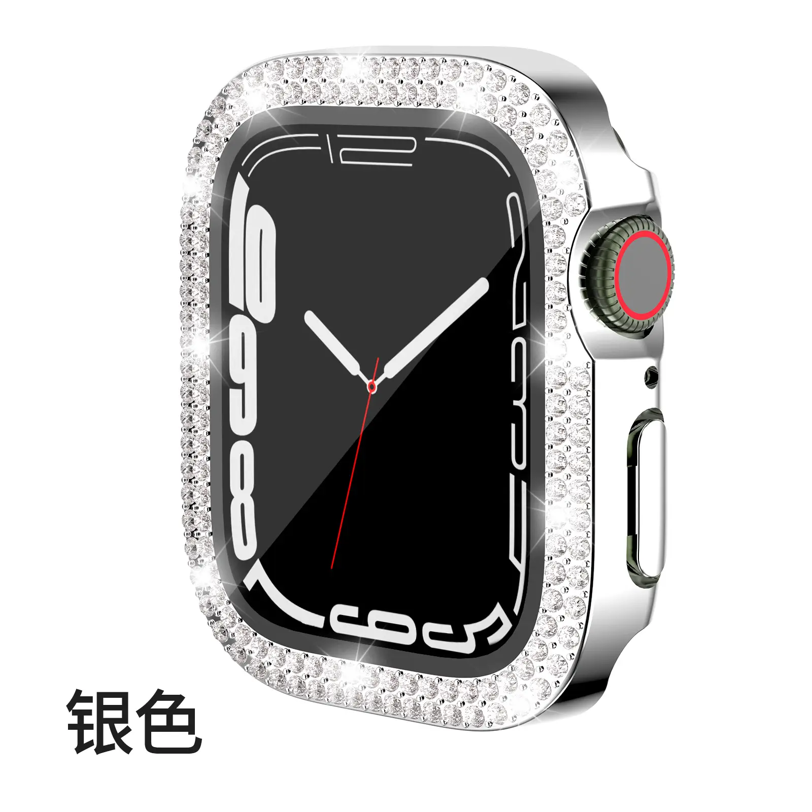 Apple Watch Case with Double Row Diamond & Electroplated Silver - Image 3