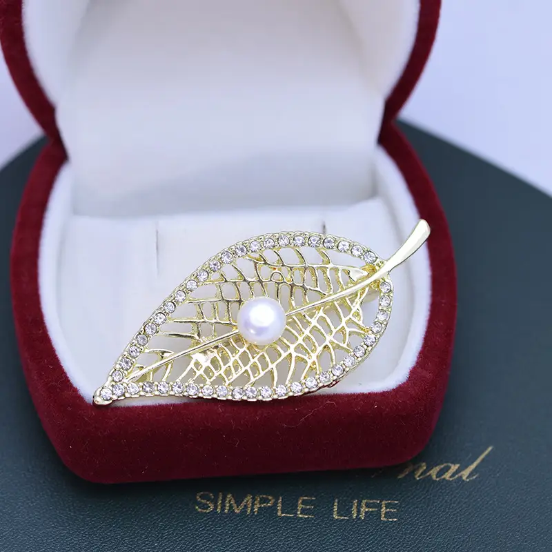 Gold Pearl Coral Pearl Brooch for Women