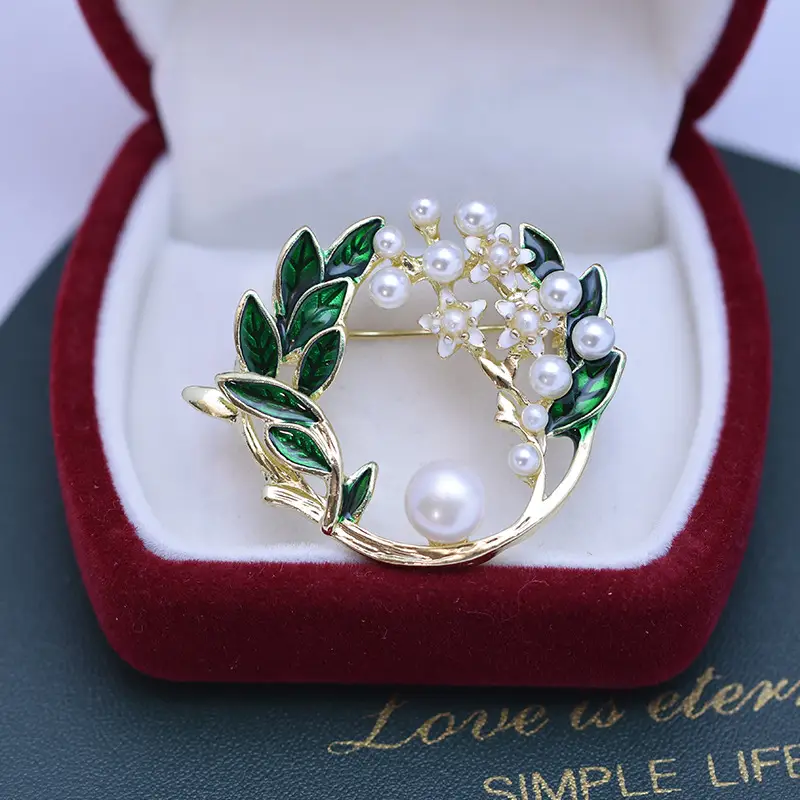 Gold Pearl Coral Pearl Brooch for Women