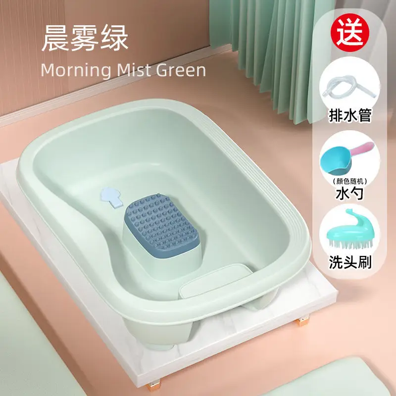 Mist Green Shampoo Basin for Pregnant Women Lying on Bed - Image 4