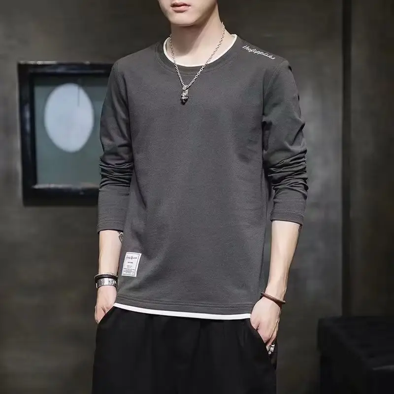Men Black Long Sleeve T-Shirt 2022 Loose Casual - Image 3