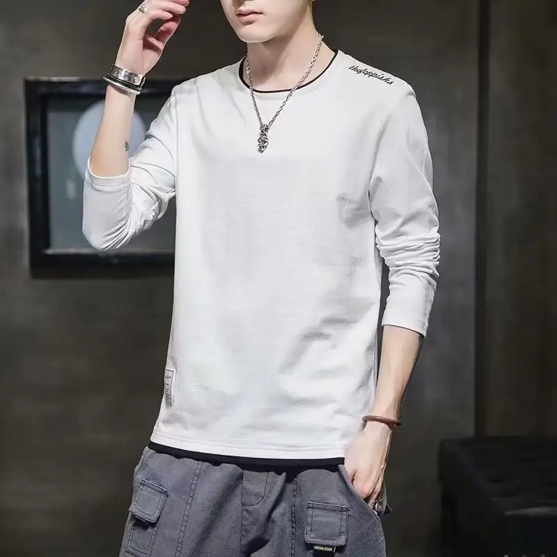 Men Black Long Sleeve T-Shirt 2022 Loose Casual - Image 2