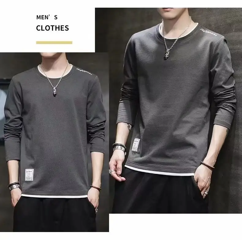 Men Black Long Sleeve T-Shirt 2022 Loose Casual — feature 1