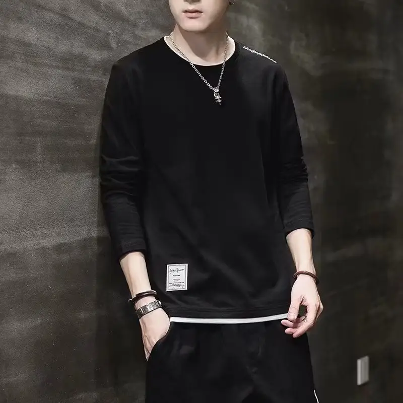Men Black Long Sleeve T-Shirt 2022 Loose Casual — feature 4