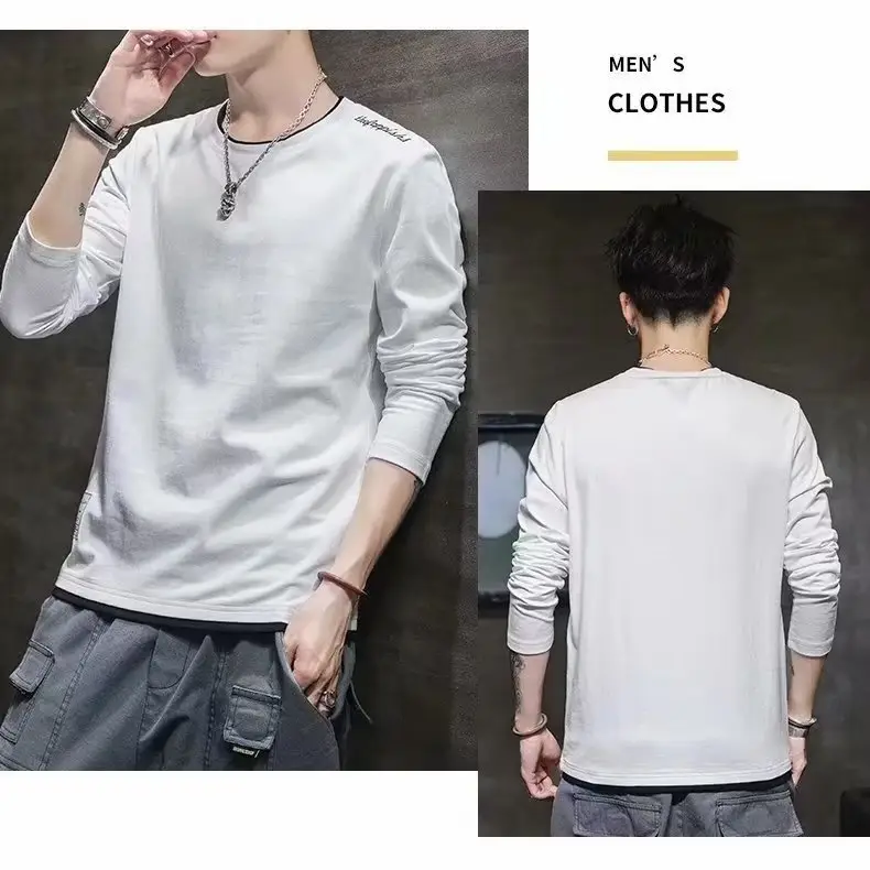 Men Black Long Sleeve T-Shirt 2022 Loose Casual — feature 5