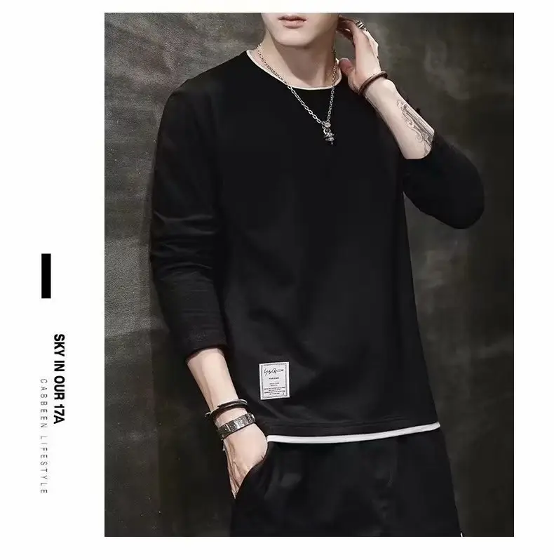 Men Black Long Sleeve T-Shirt 2022 Loose Casual — feature 7