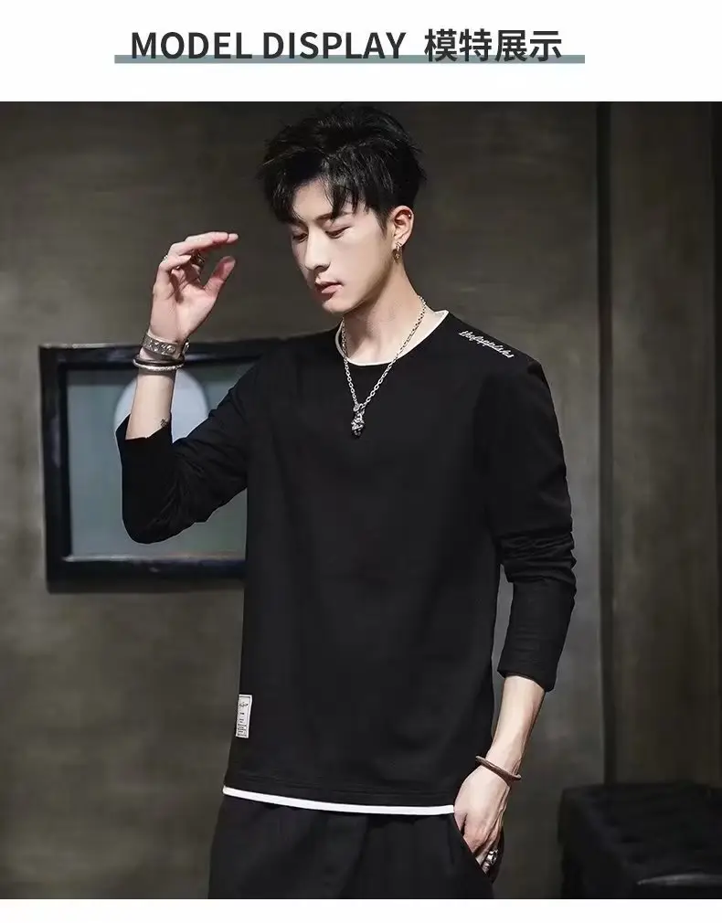 Men Black Long Sleeve T-Shirt 2022 Loose Casual — feature 8
