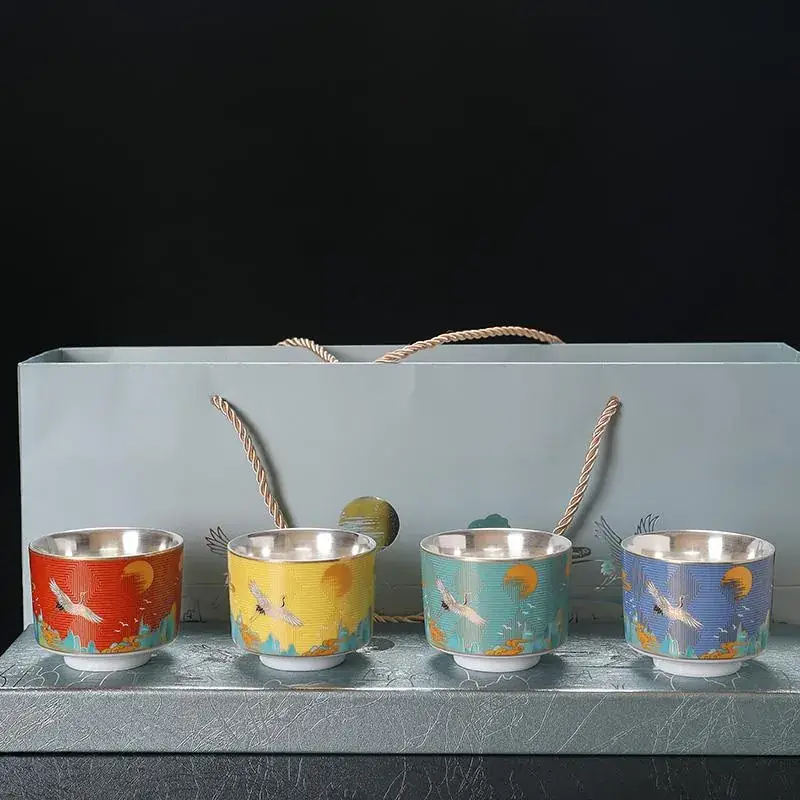 Silver Ceramic Tea Cups Set for Home Office - Image 8