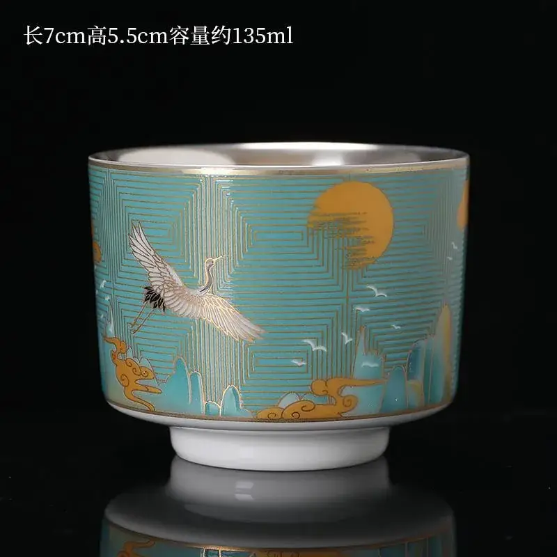 Silver Ceramic Tea Cups Set for Home Office - Image 2