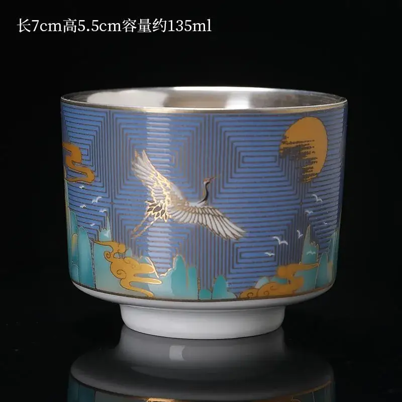 Silver Ceramic Tea Cups Set for Home Office - Image 4