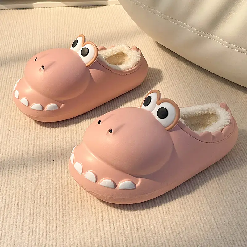 Nanbowan closed toe dinosaur cotton slippers women's winter poop feeling warm home outdoor waterproof couple cotton slippers men - Image 2