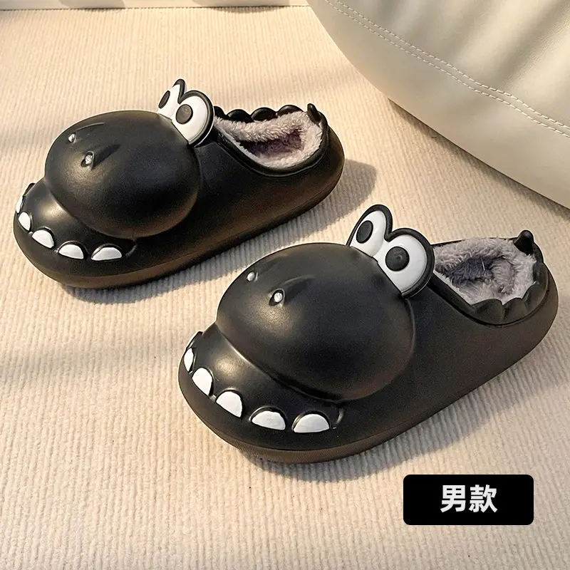 Nanbowan closed toe dinosaur cotton slippers women's winter poop feeling warm home outdoor waterproof couple cotton slippers men - Image 3