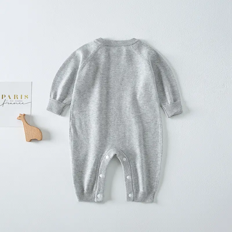 Baby Knitted Cotton Full Moon Suit Grey - Image 3