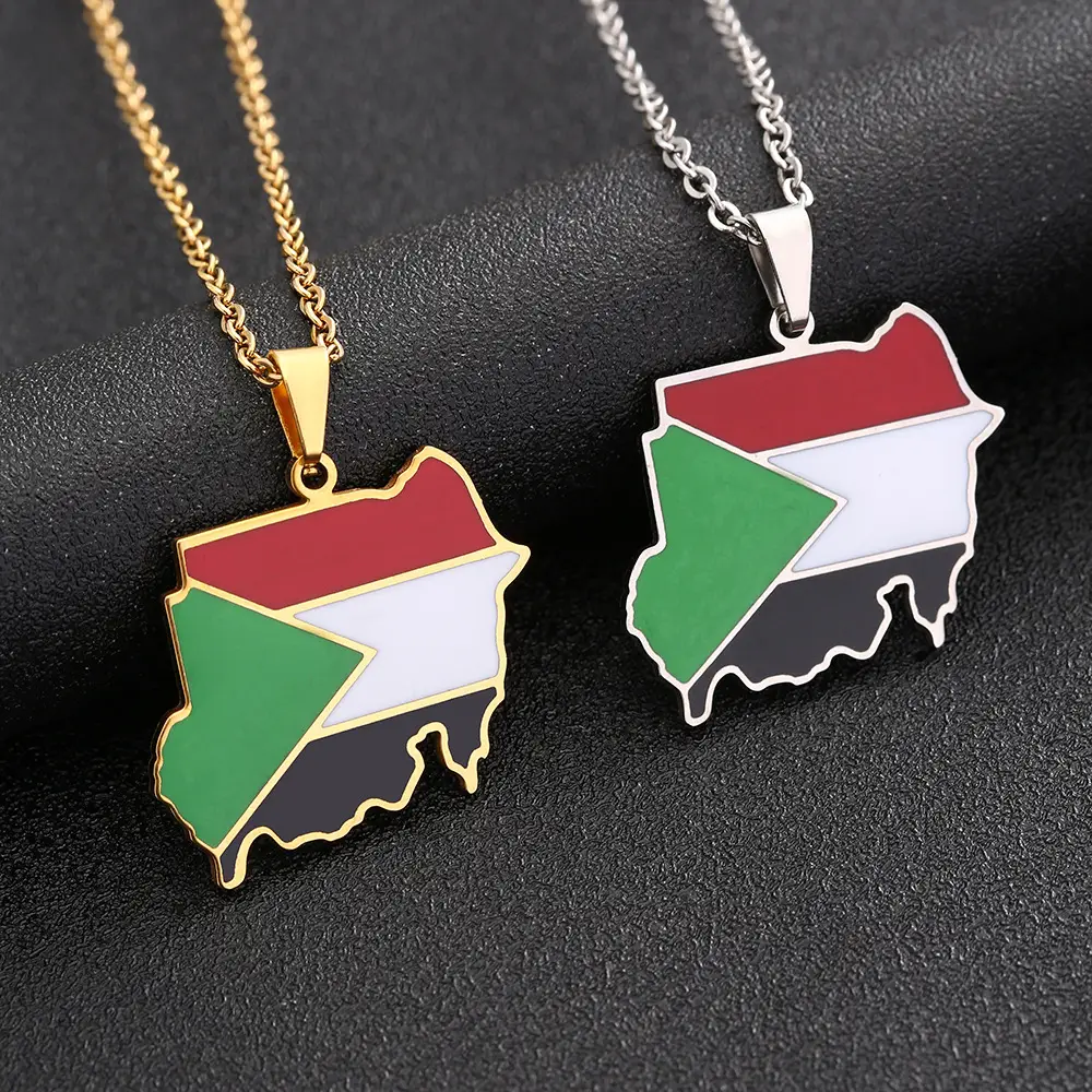 Stainless Steel Sudan Map Necklace for Men Women — feature 9