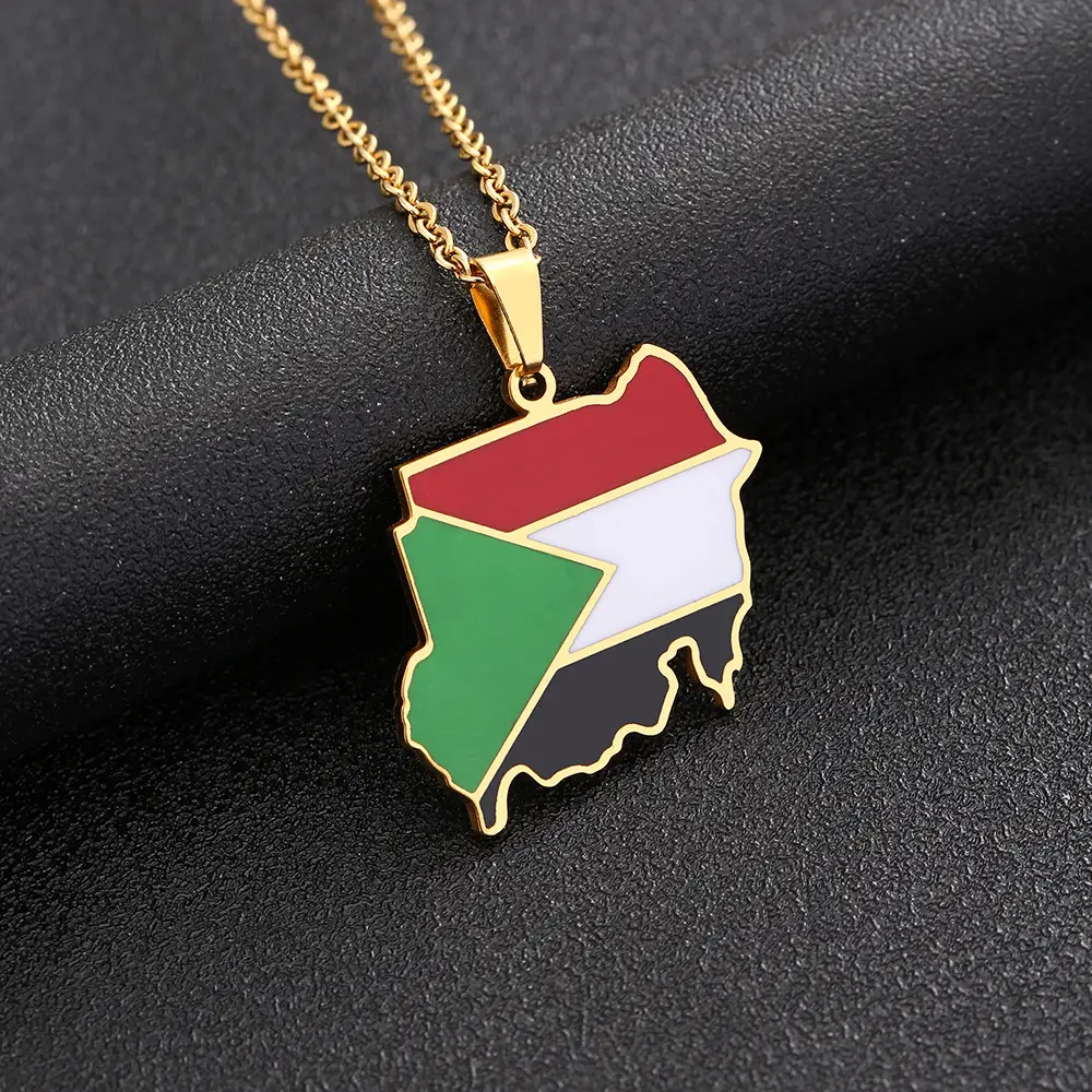 Stainless Steel Sudan Map Necklace for Men Women — feature 10