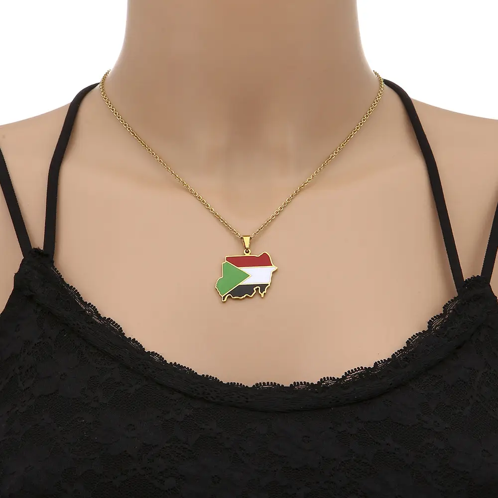 Stainless Steel Sudan Map Necklace for Men Women — feature 13