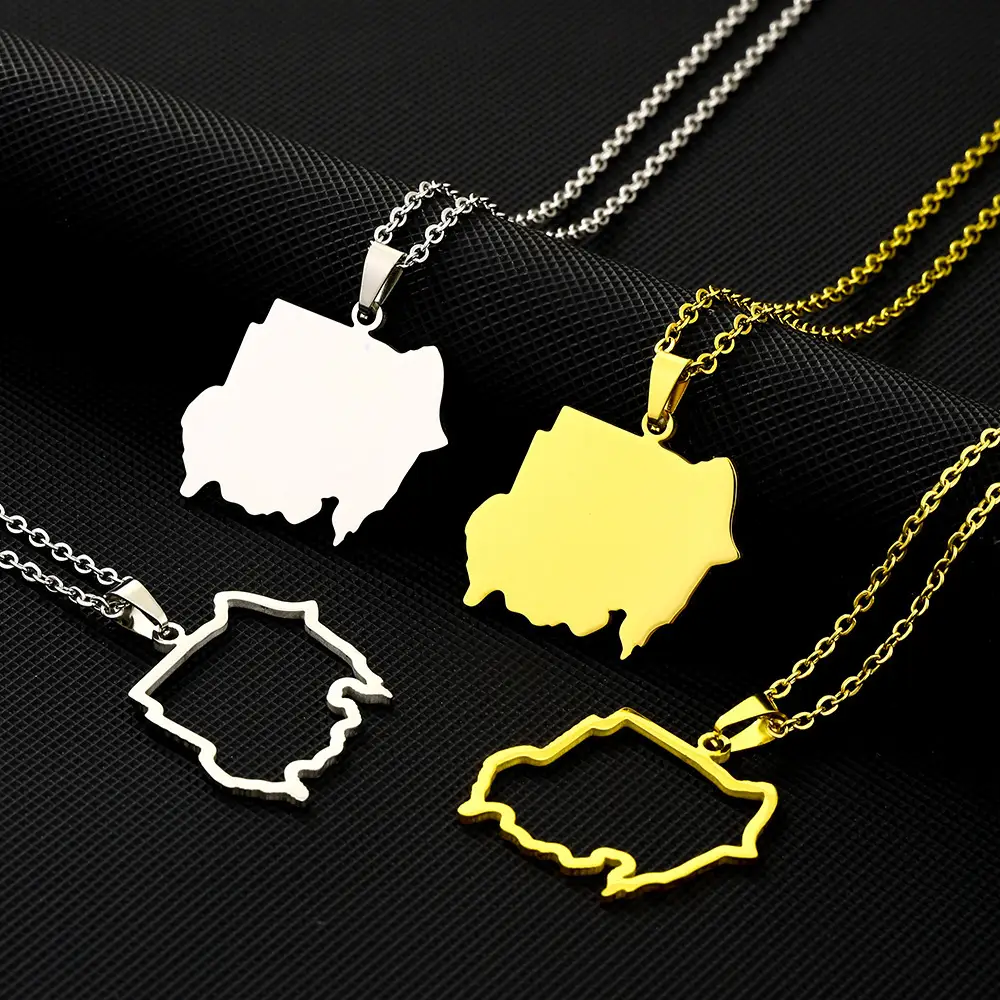 Stainless Steel Sudan Map Necklace for Men Women — feature 14