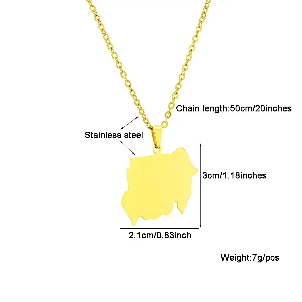 Stainless Steel Sudan Map Necklace for Men Women — feature 15