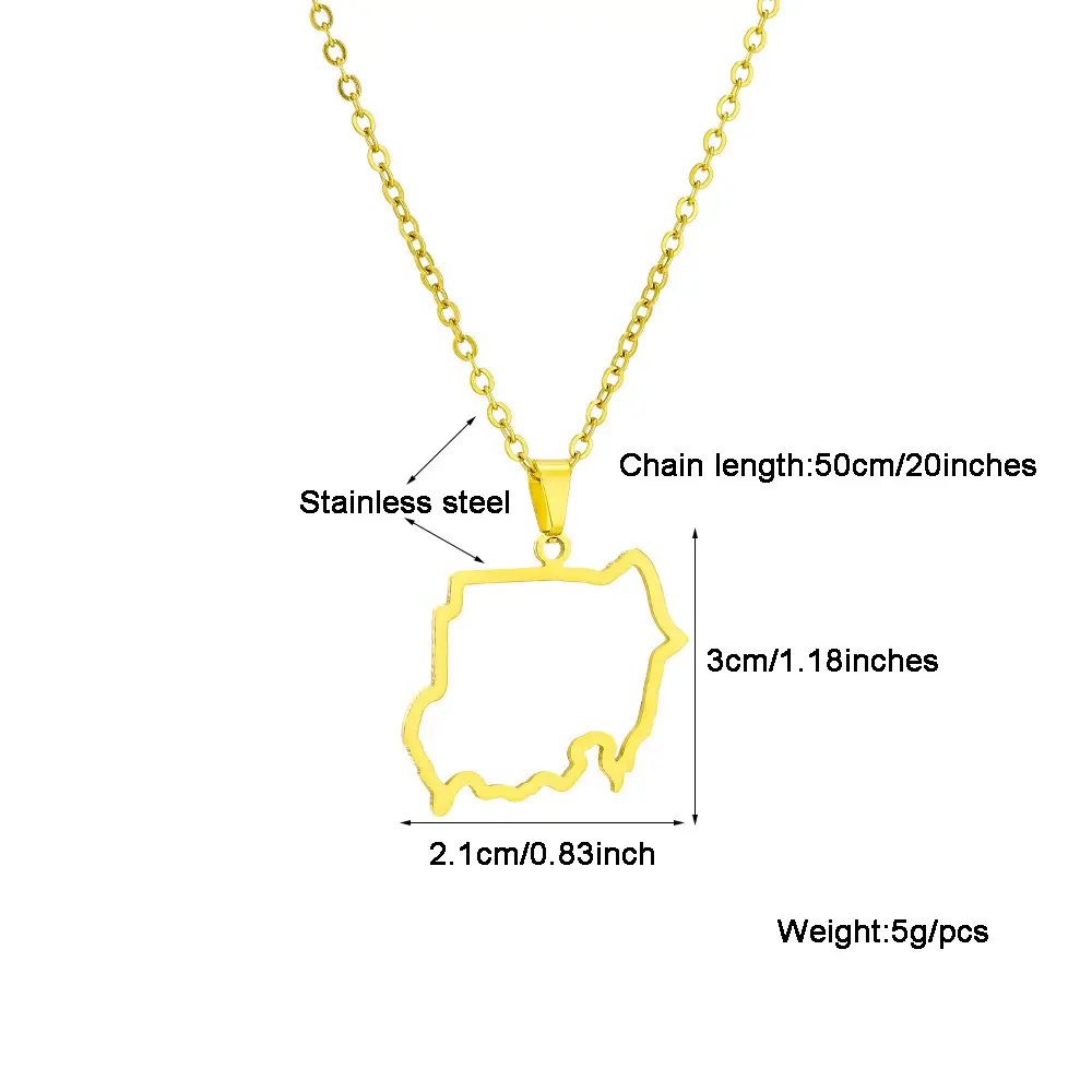 Stainless Steel Sudan Map Necklace for Men Women — feature 18
