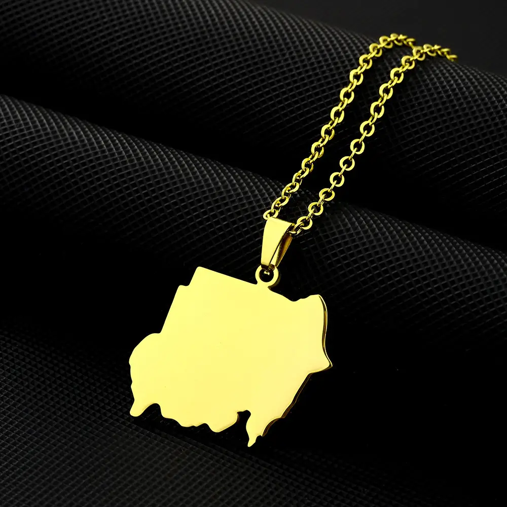 Stainless Steel Sudan Map Necklace for Men Women - Image 2