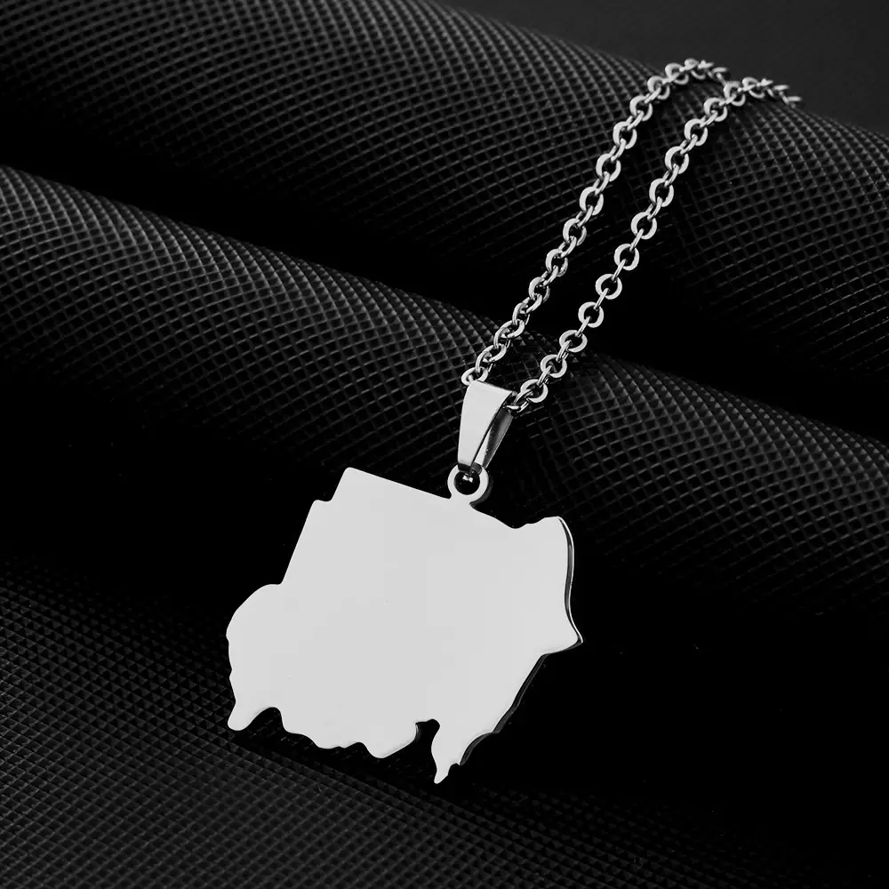Stainless Steel Sudan Map Necklace for Men Women - Image 3