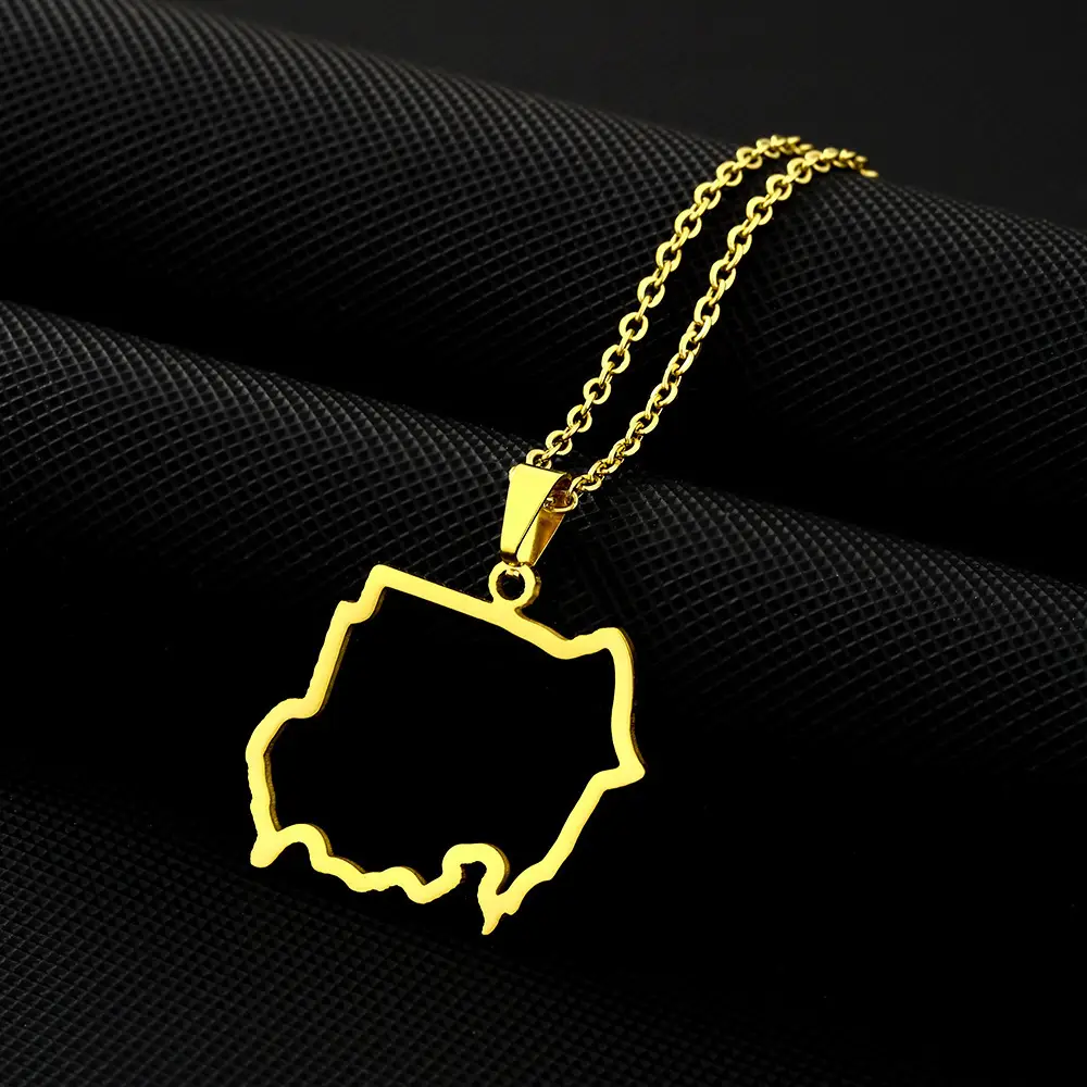 Stainless Steel Sudan Map Necklace for Men Women - Image 4