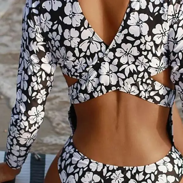 2024 Floral Long Sleeve Belly Covering Swimsuit - Image 4