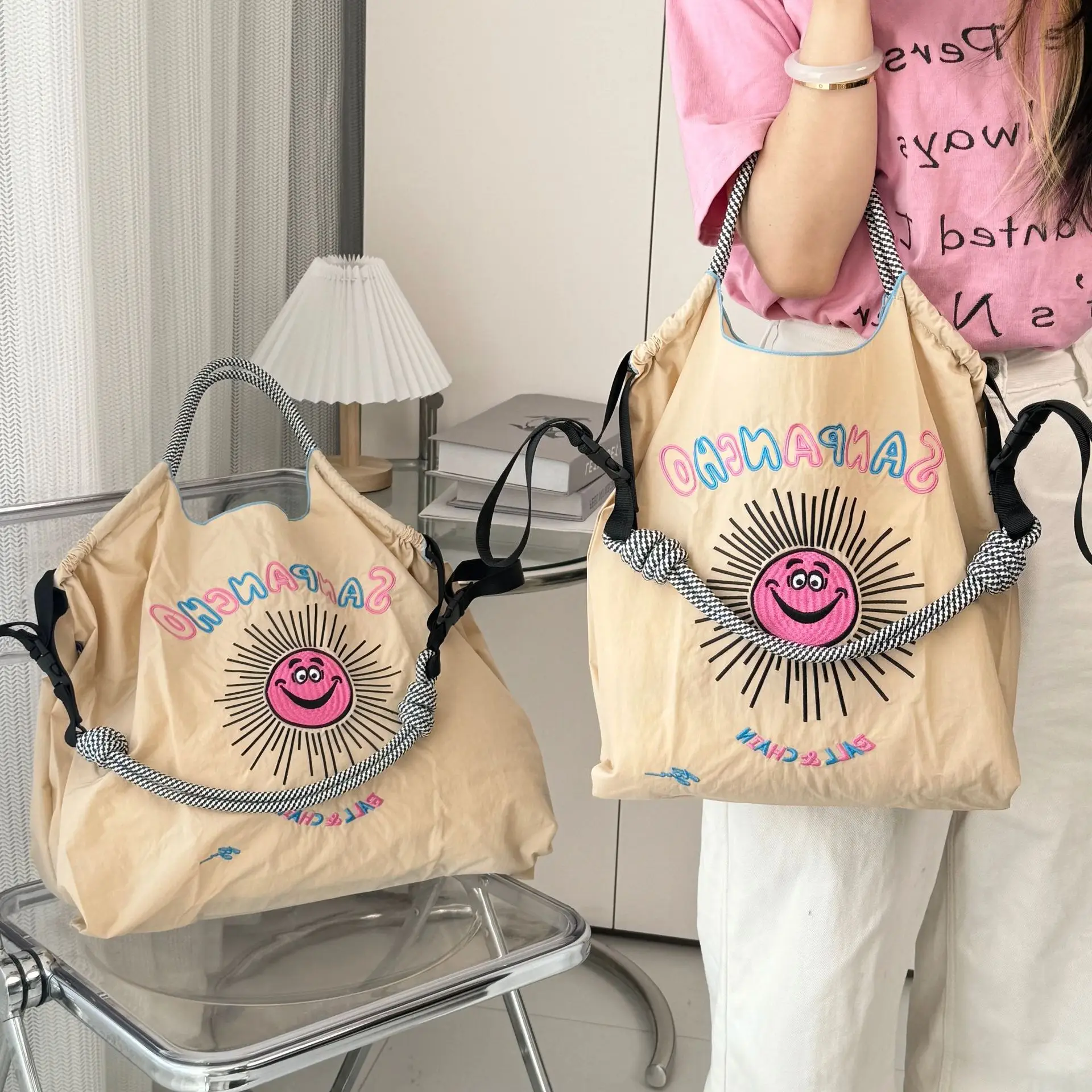 Women's Sunflower Embroidered Canvas Shopping Bag