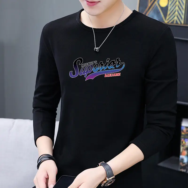 Men White Long Sleeve T-Shirt with "BELIEVE" Print