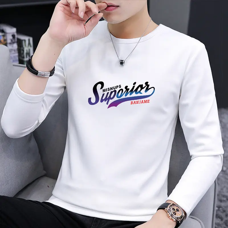 Men White Long Sleeve T-Shirt with "BELIEVE" Print