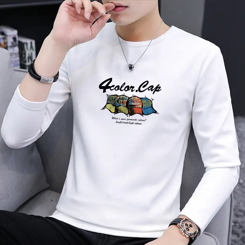 Men White Long Sleeve T-Shirt with "BELIEVE" Print