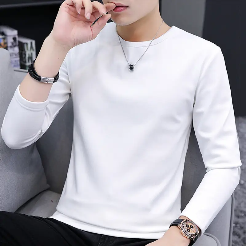 Men White Long Sleeve T-Shirt with "BELIEVE" Print