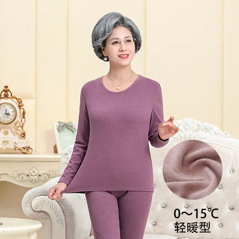 Middle-aged Elderly Thermal Underwear Semi-High Collar Purple - Image 3