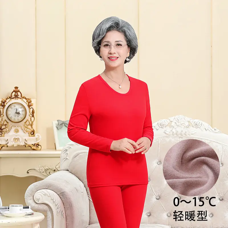 Middle-aged Elderly Thermal Underwear Semi-High Collar Purple - Image 7